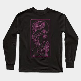 Alphonse Mucha Primevere Pink Neon Long Sleeve T-Shirt